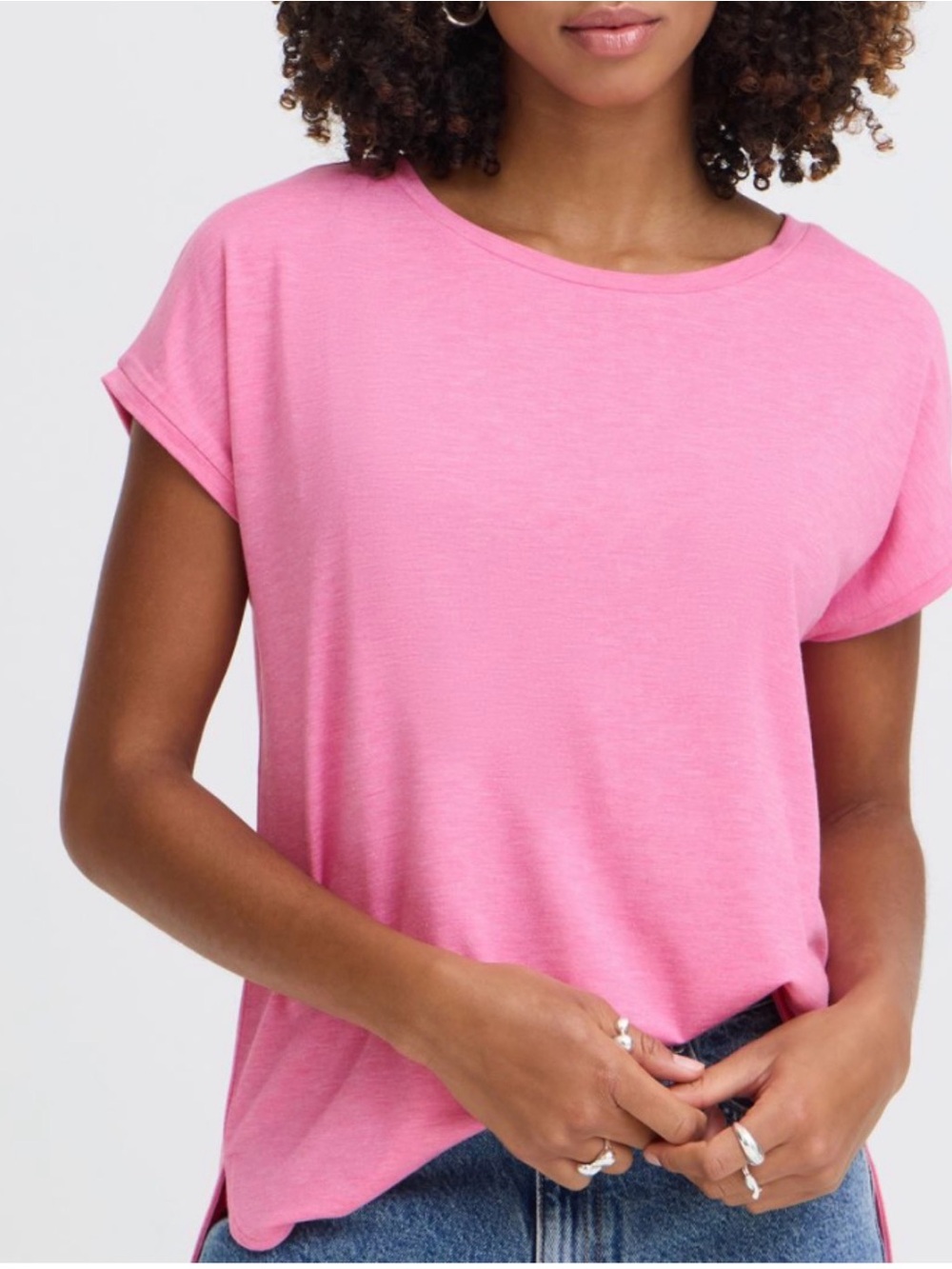 ICHI Ihrebel High-Low T-Shirt Women's Blush Pink Short Sleeve Crewneck Tee Sz S